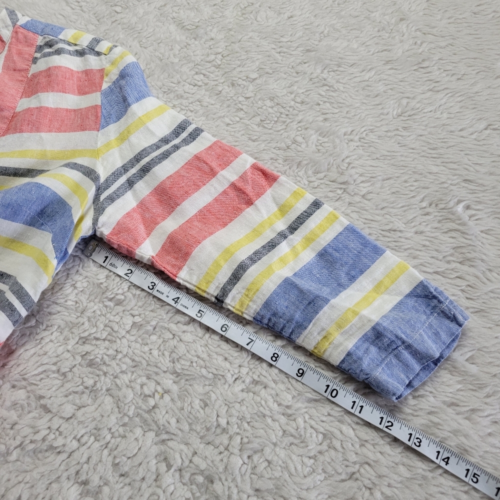 Boden Linen Popover Tunic Top Women's 4 Striped V-Neck Red Blue Yellow White - Picture 8 of 8